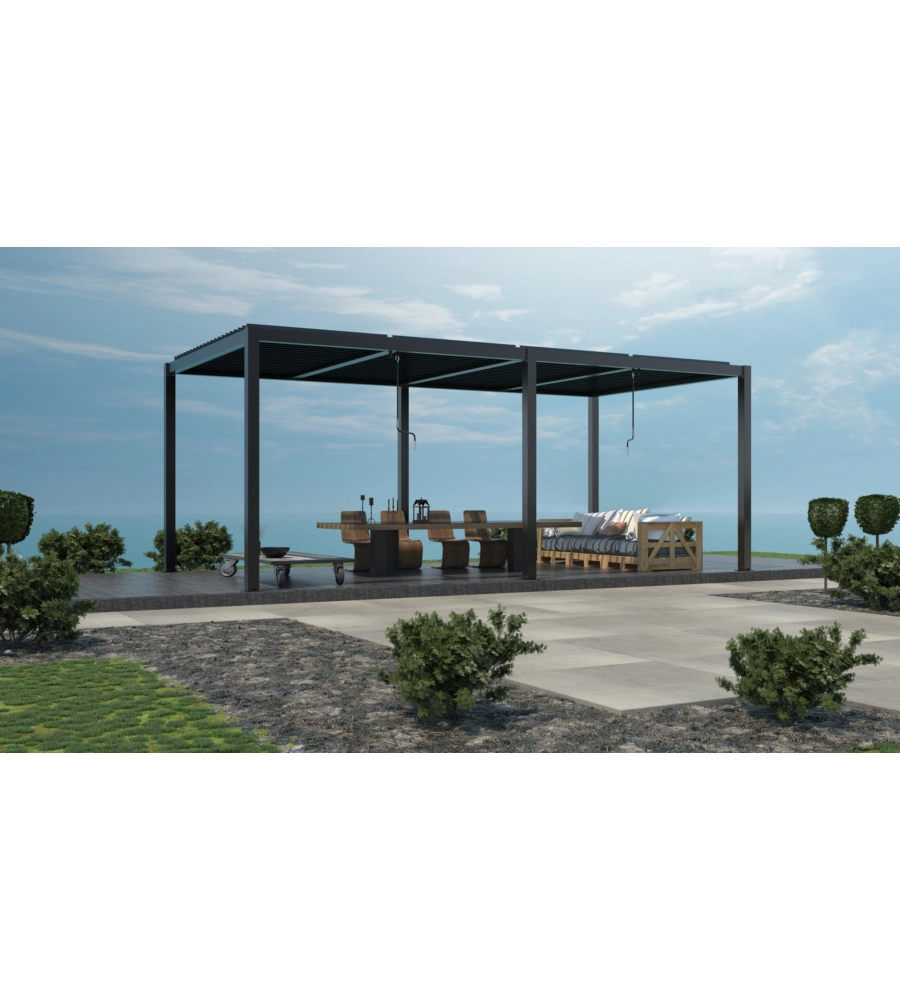 Gazebo pergola bioclimatica da esterno "calicantus twin" antracite in alluminio, con led -  7,8x4xh2,5 m