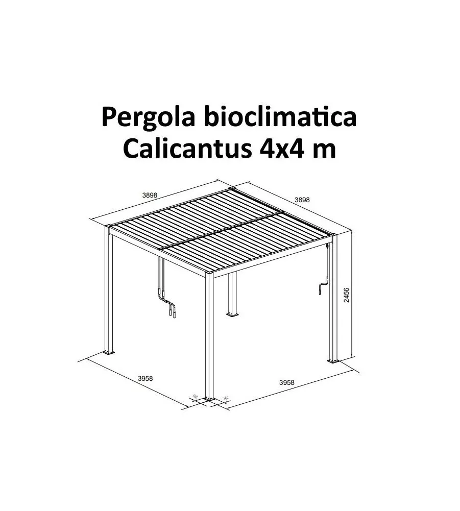 Pergola bioclimatica con led riviera 'calicantus wood' in alluminio effetto legno 4x4xh2,5 mt