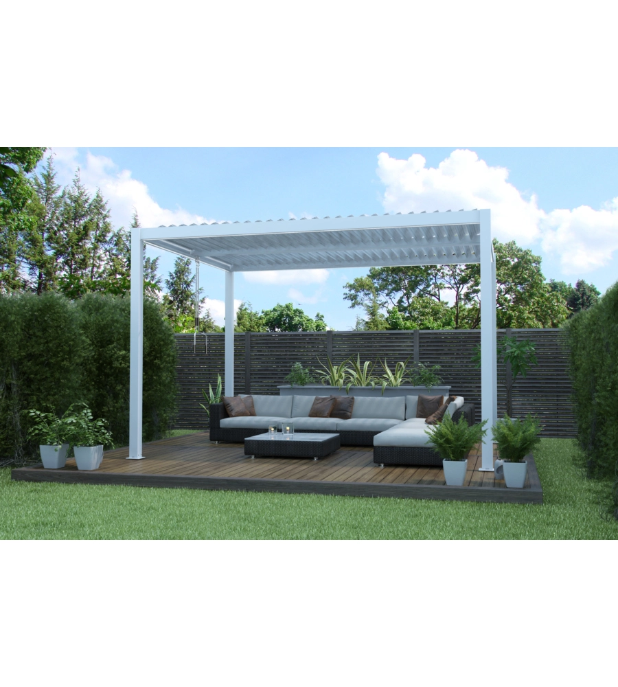 Pergola bioclimatica con led riviera "calicantus" in alluminio colore bianco 4x4xh2,5 mt