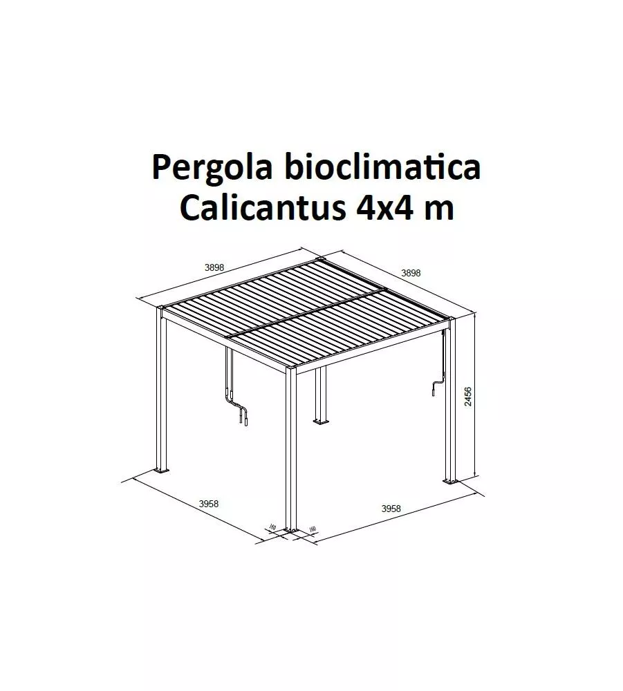 Pergola bioclimatica con led riviera 'calicantus' in alluminio colore bianco 4x4xh2,5 mt