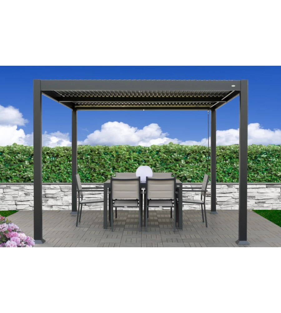 Pergola bioclimatica riviera "solanum deluxe" in alluminio colore antracite 3x3x2,4 mt