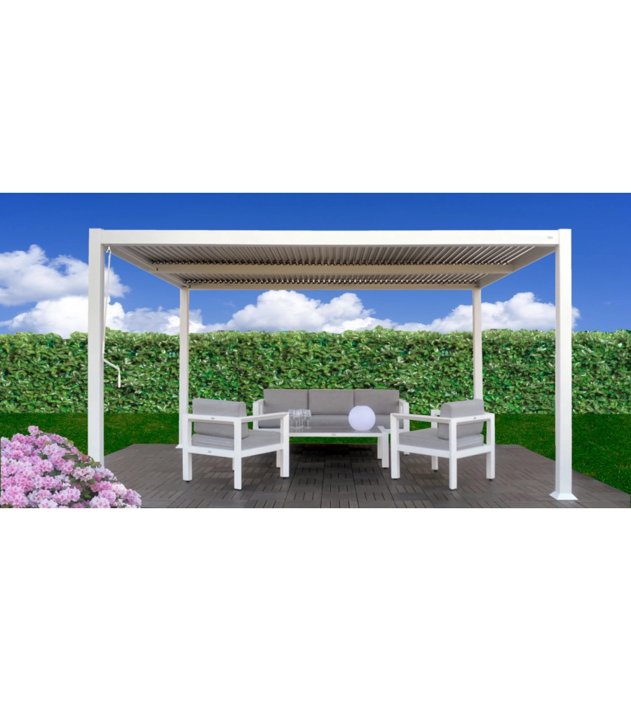 Pergola bioclimatica riviera "solanum deluxe" in alluminio colore bianco 3x3xh2,4 mt