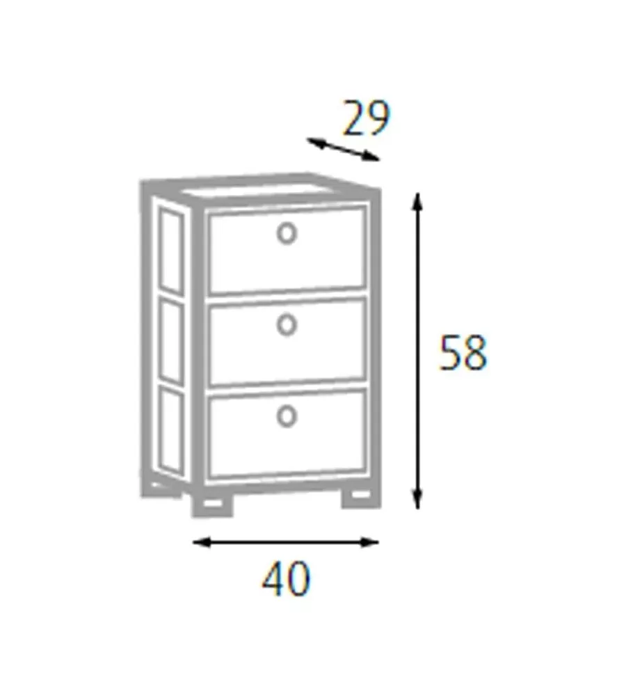 Cassettiera 3 cassetti con bottini in legno, 40x29x58 cm