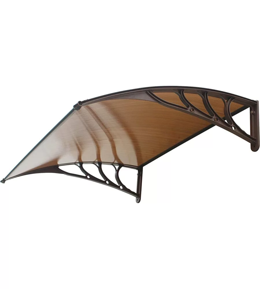 Pensilina da esterno in abs con supporto marrone e copertura in policarbonato alveolare fumÉ, 100x80 cm