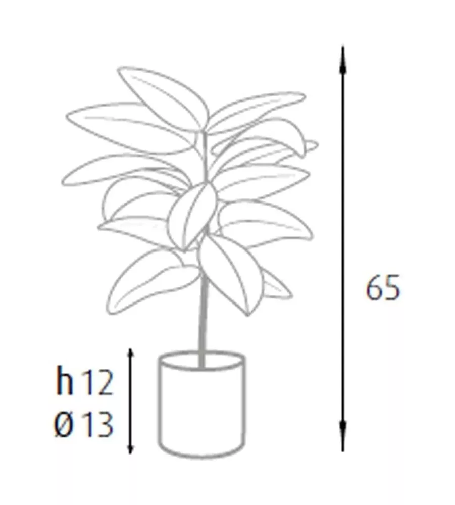 Pianta di ficus elastica in polietilene con 15 foglie, 65 cm