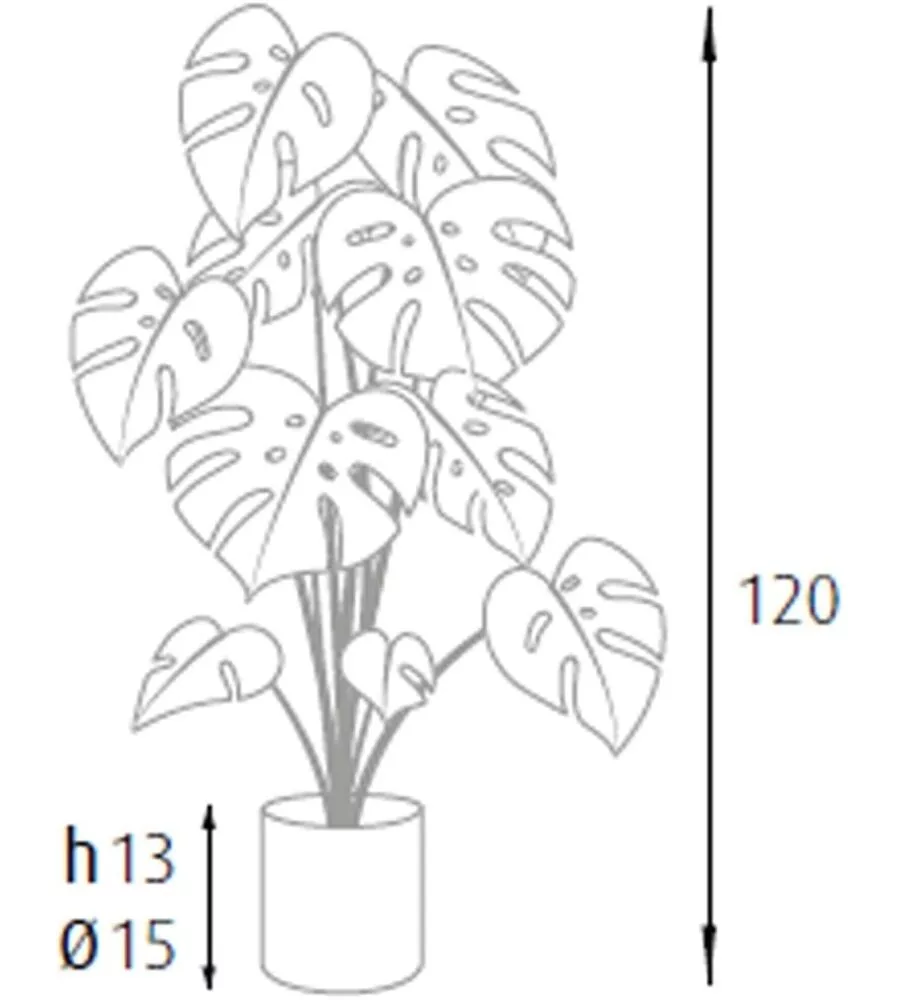 Pianta monstera in polietilene con 24 foglie, 120 cm