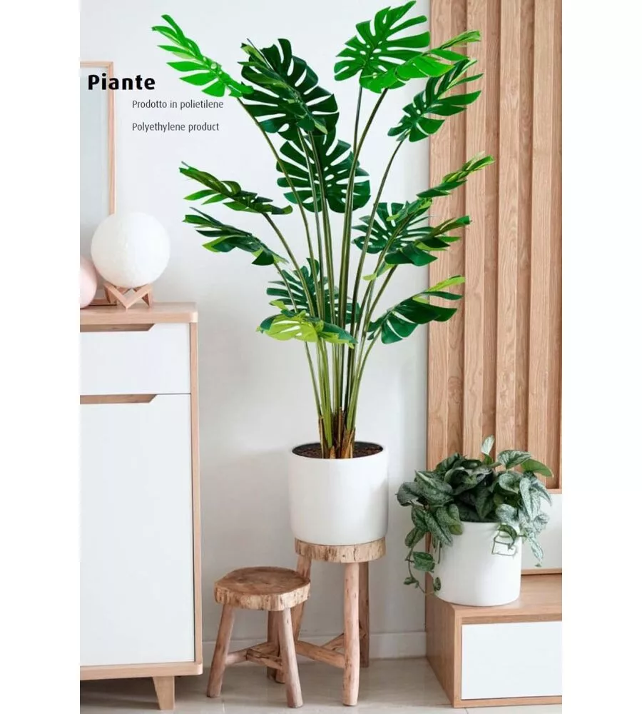 Pianta monstera in polietilene con 16 foglie, 170 cm