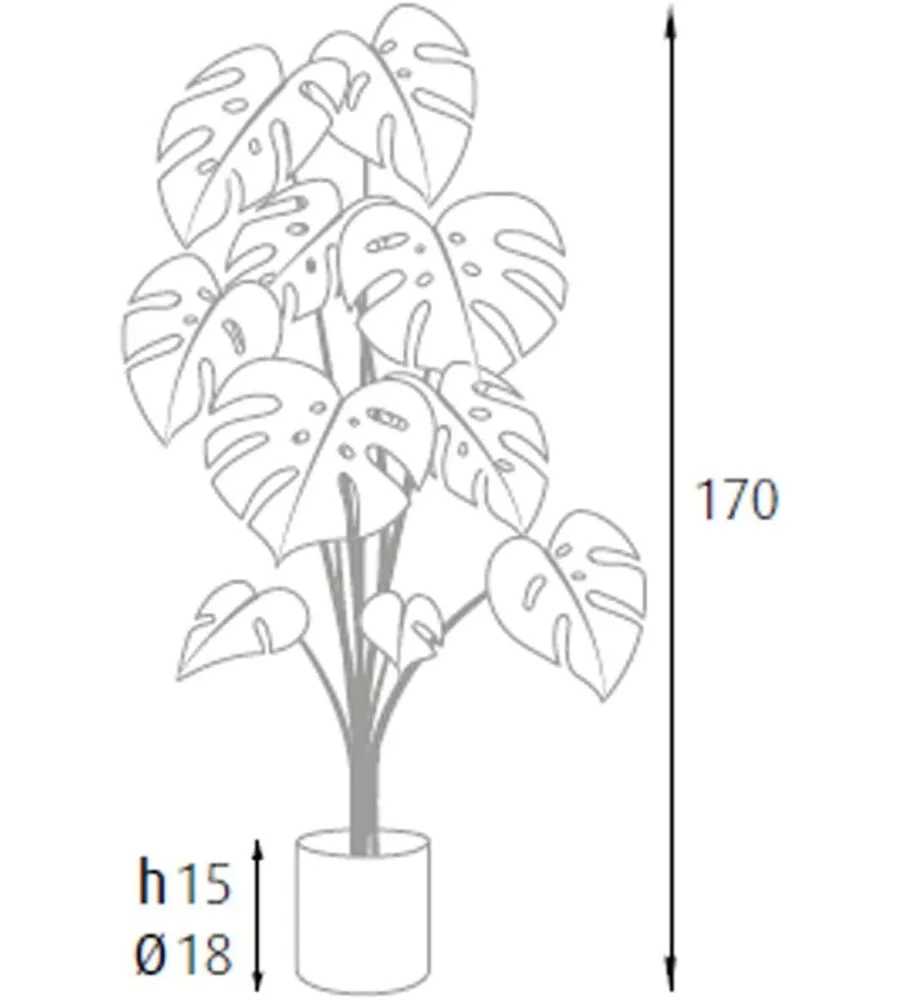 Pianta monstera in polietilene con 16 foglie, 170 cm