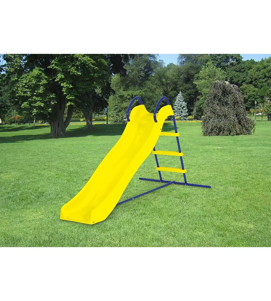 Scivolo per bambini da esterno giallo e blu in acciaio e plastica, 185x95x105 cm