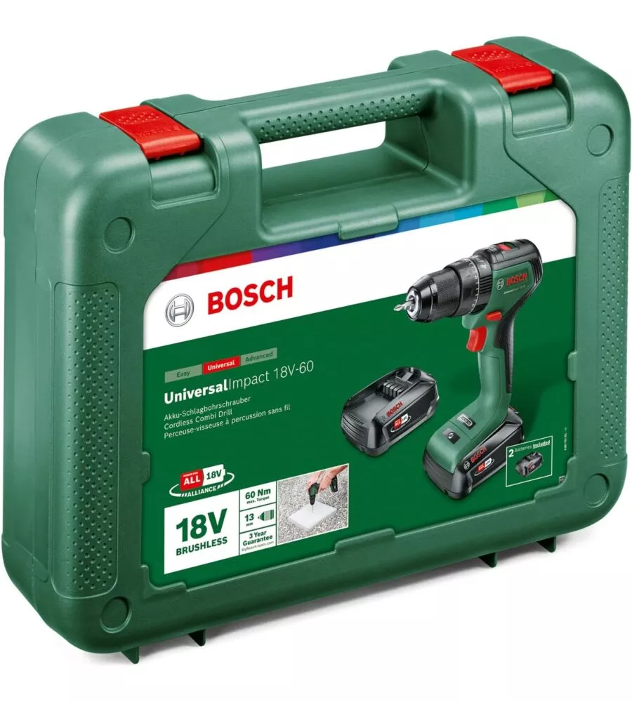 Trapano a percussione bosch brushless 18v universal impact- due batterie 2ah caricabatterie e valigetta