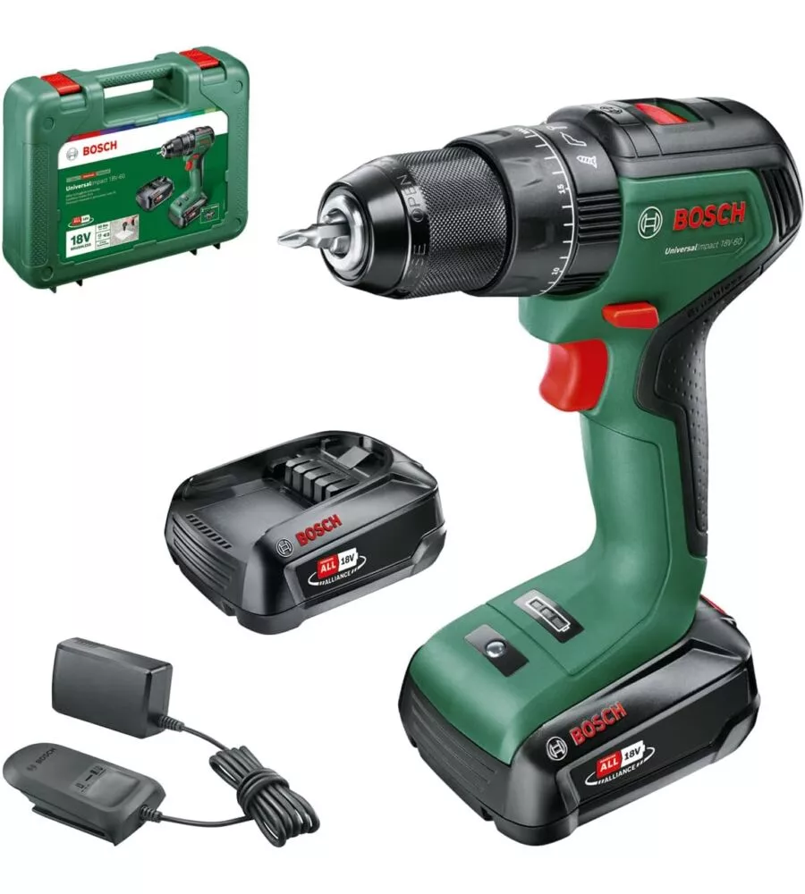 Trapano a percussione bosch brushless 18v universal impact- due batterie 2ah caricabatterie e valigetta