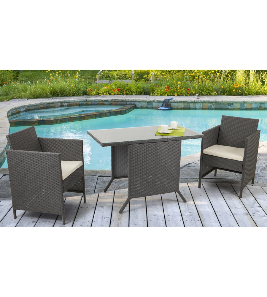 Set da giardino "new relax" in ferro e rattan con 2 poltrone e un tavolino