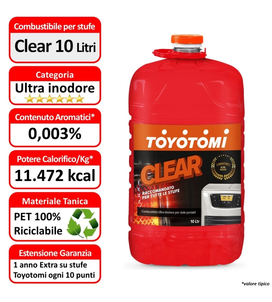 Combustibile liquido "toyotomi clear", 10 litri