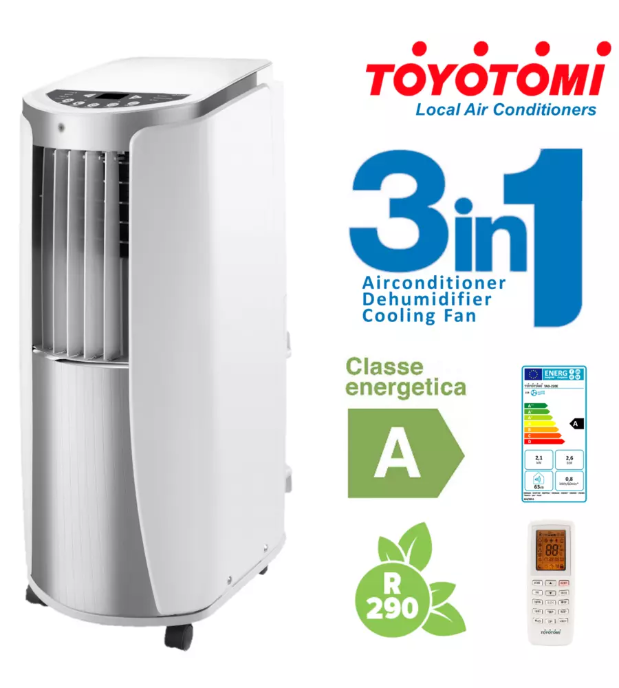 Condizionatore mobile "toyotomi tad 2220" con wi-fi, 2,06 kw