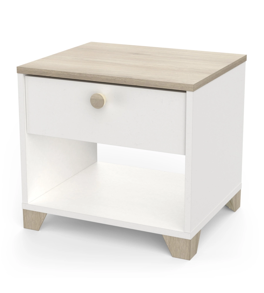 Comodino "izzy" con 1 cassett0 quercia e bianco opaco, 43,2x39,7x36,2 cm