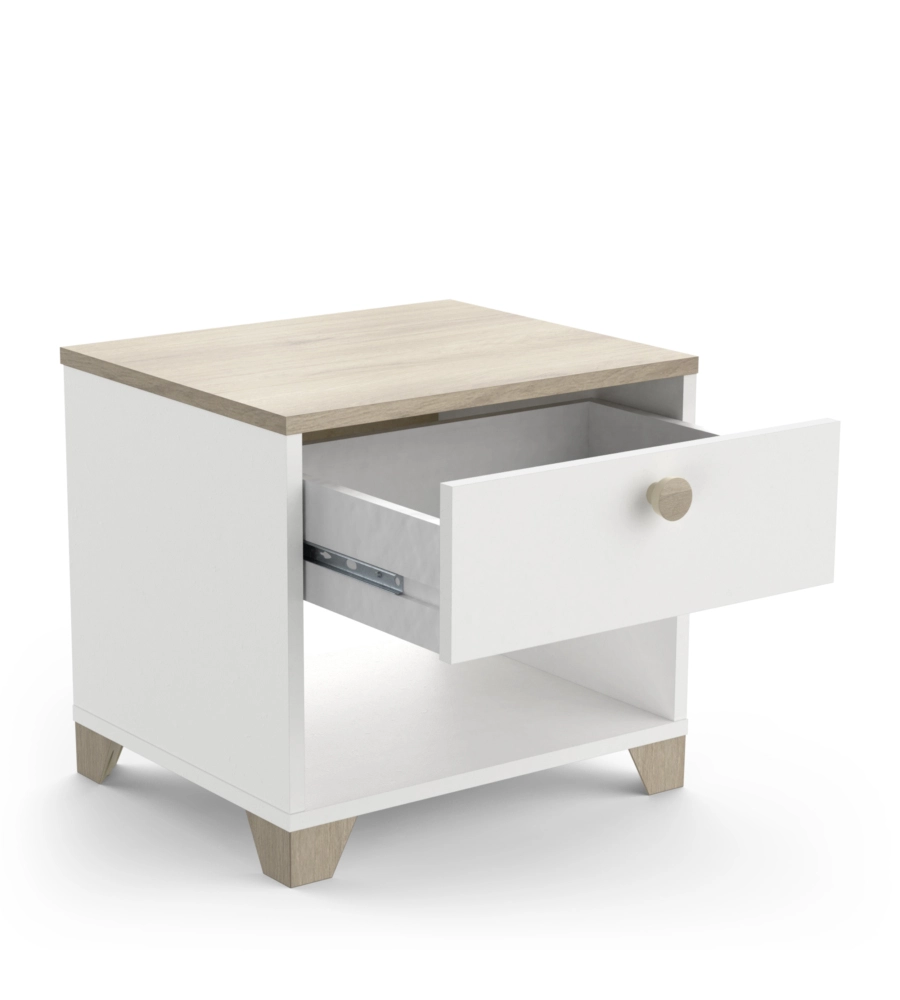 Comodino "izzy" con 1 cassett0 quercia e bianco opaco, 43,2x39,7x36,2 cm