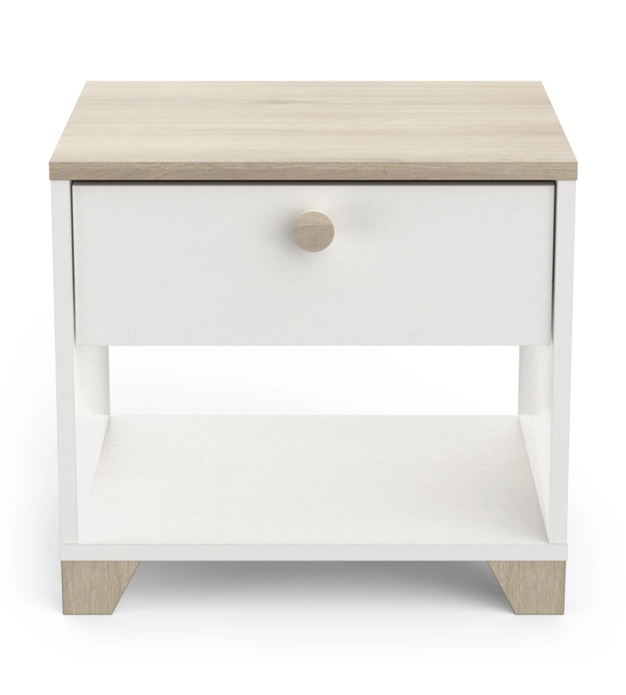 Comodino "izzy" con 1 cassett0 quercia e bianco opaco, 43,2x39,7x36,2 cm