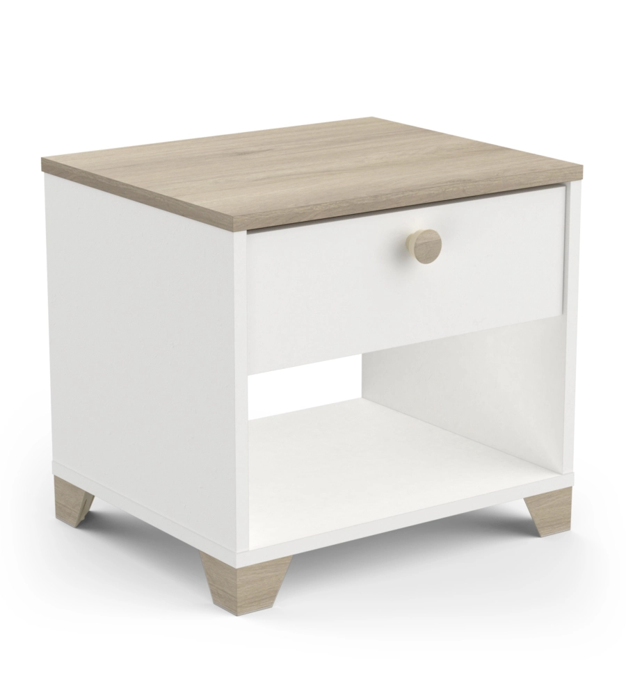 Comodino "izzy" con 1 cassett0 quercia e bianco opaco, 43,2x39,7x36,2 cm