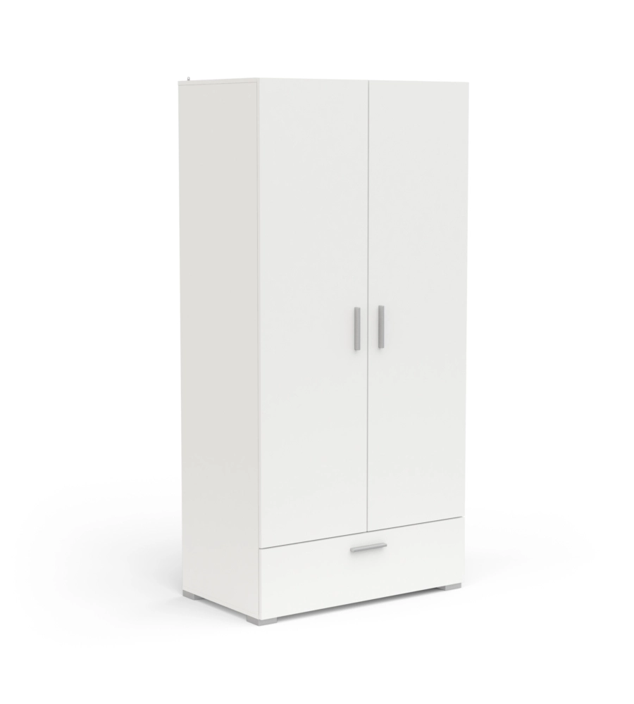 Armadio 2 ante e 1 cassetto "izzy" colore bianco opaco, 90,3x51,8x185,7 cm