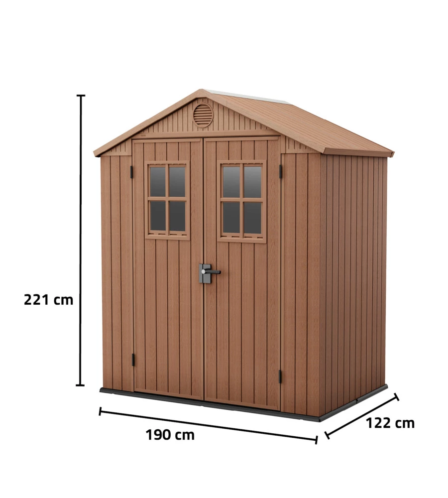 Casetta da giardino keter 'darwin 6x4' in evotech+ colore marrone con porta battente doppia 190x122x221 cm