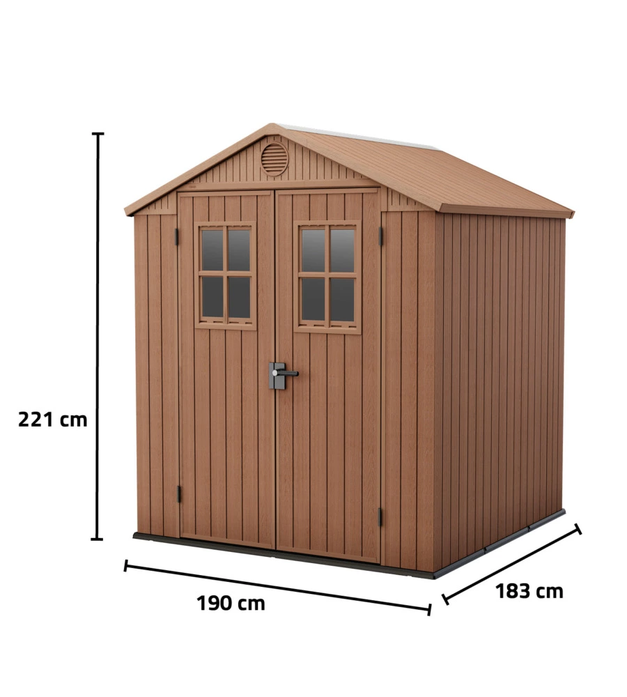 Casetta da giardino keter 'darwin 6x6' in evotech+ colore marrone con porta battente doppia 190x183x221 cm