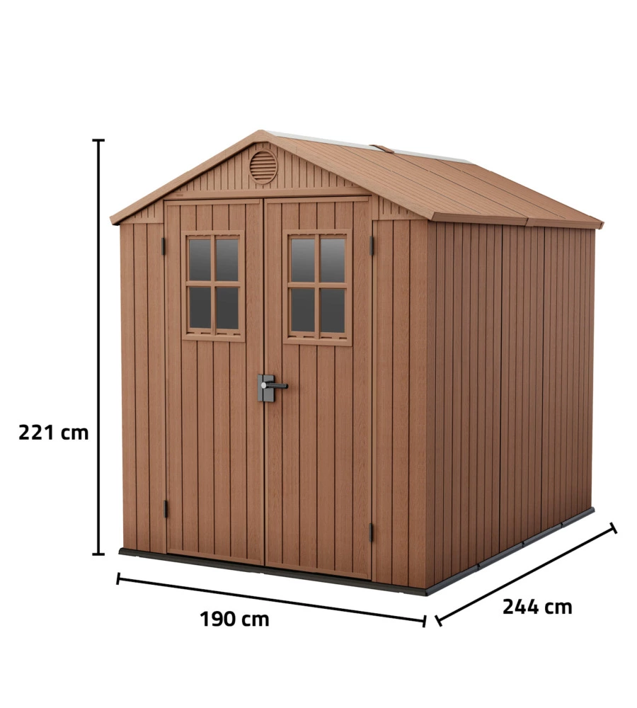 Casetta da giardino keter 'darwin 6x8' in evotech+ colore marrone con porta battente doppia 190x244x221 cm