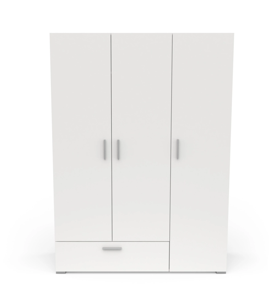 Armadio 2 ante e 1 cassetto "izzy" colore bianco opaco, 134,6x51,7x185,7 cm