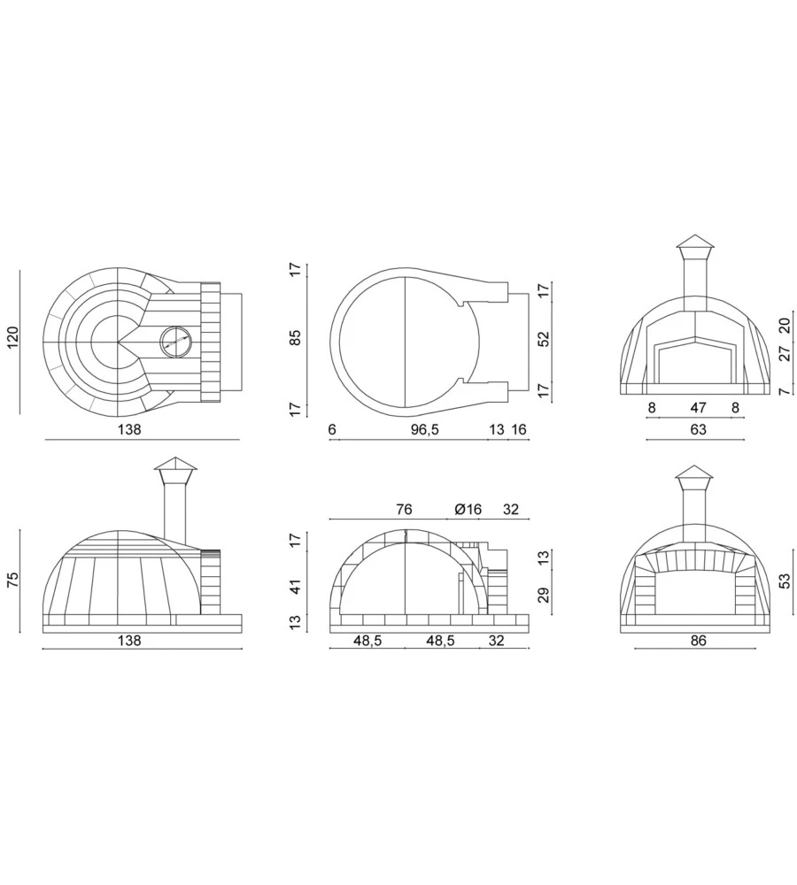 Forno per pizza linea vz "etna" in refrattario, 120x138x75/120 cm