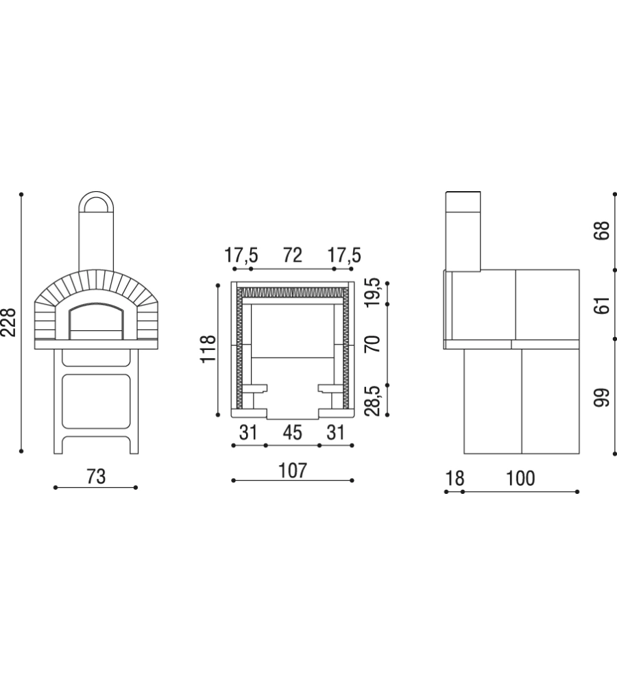 Forno per pizza linea vz "portici" in refrattario, 107x118x228 cm