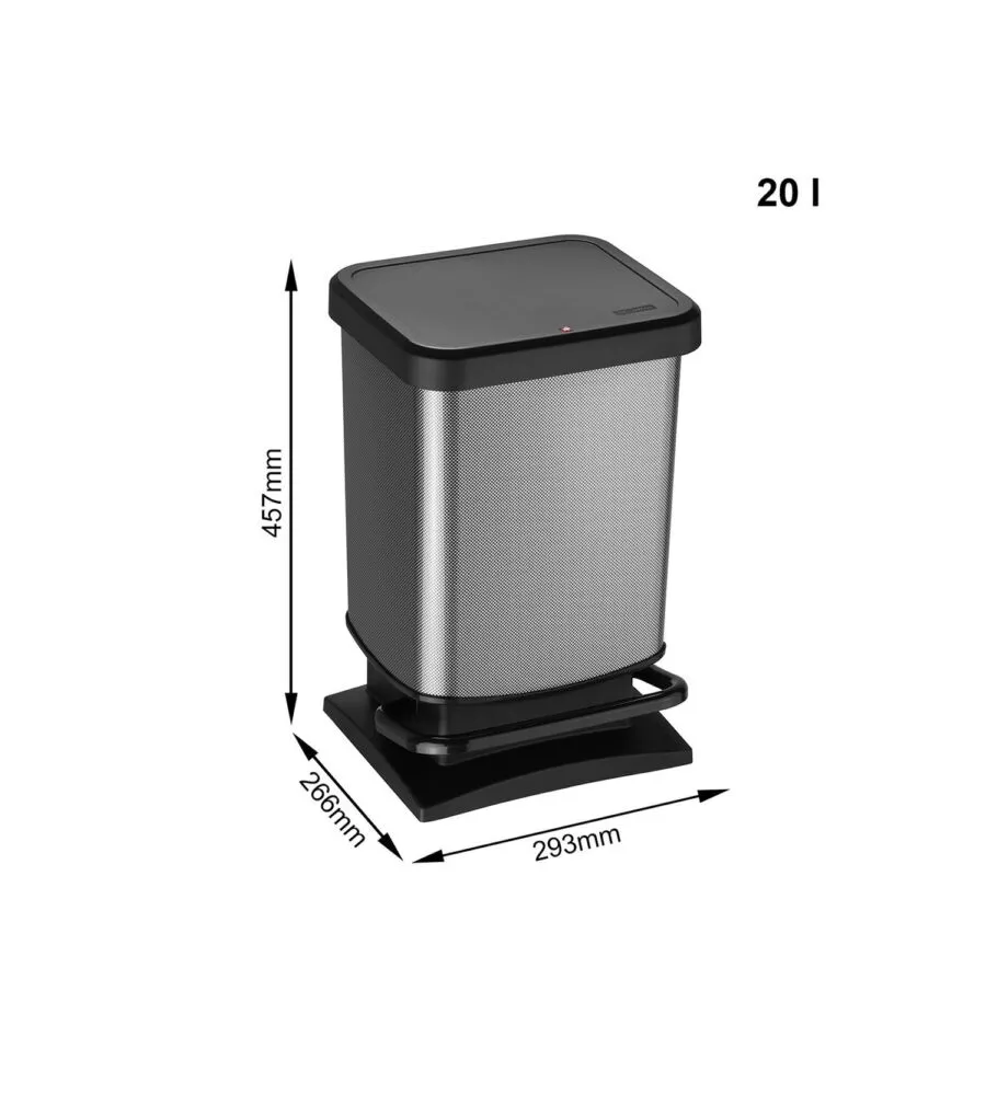 Pattumiera a pedale quadrato "paso" colore carbon da 20 litri