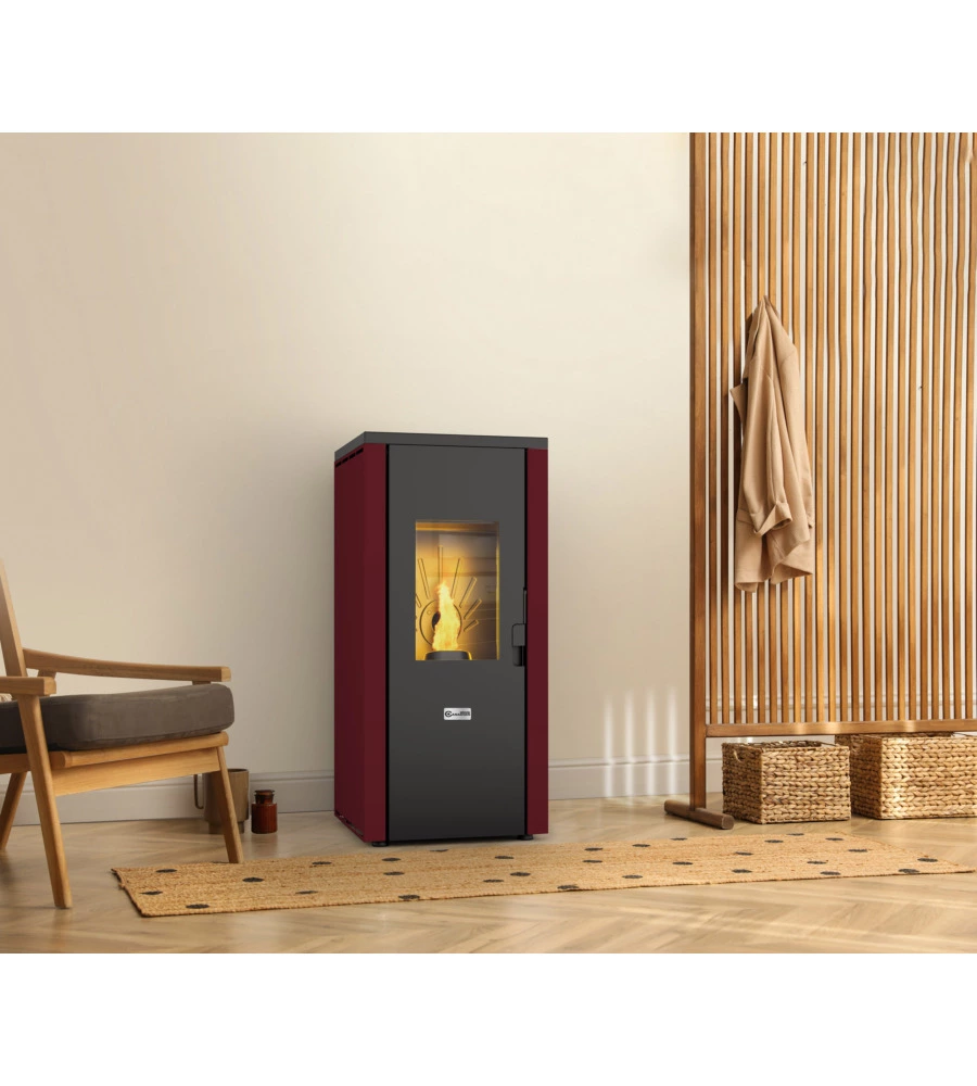 Stufa a pellet ermetica canadian stove "design evo" bordeaux 8,3 kw