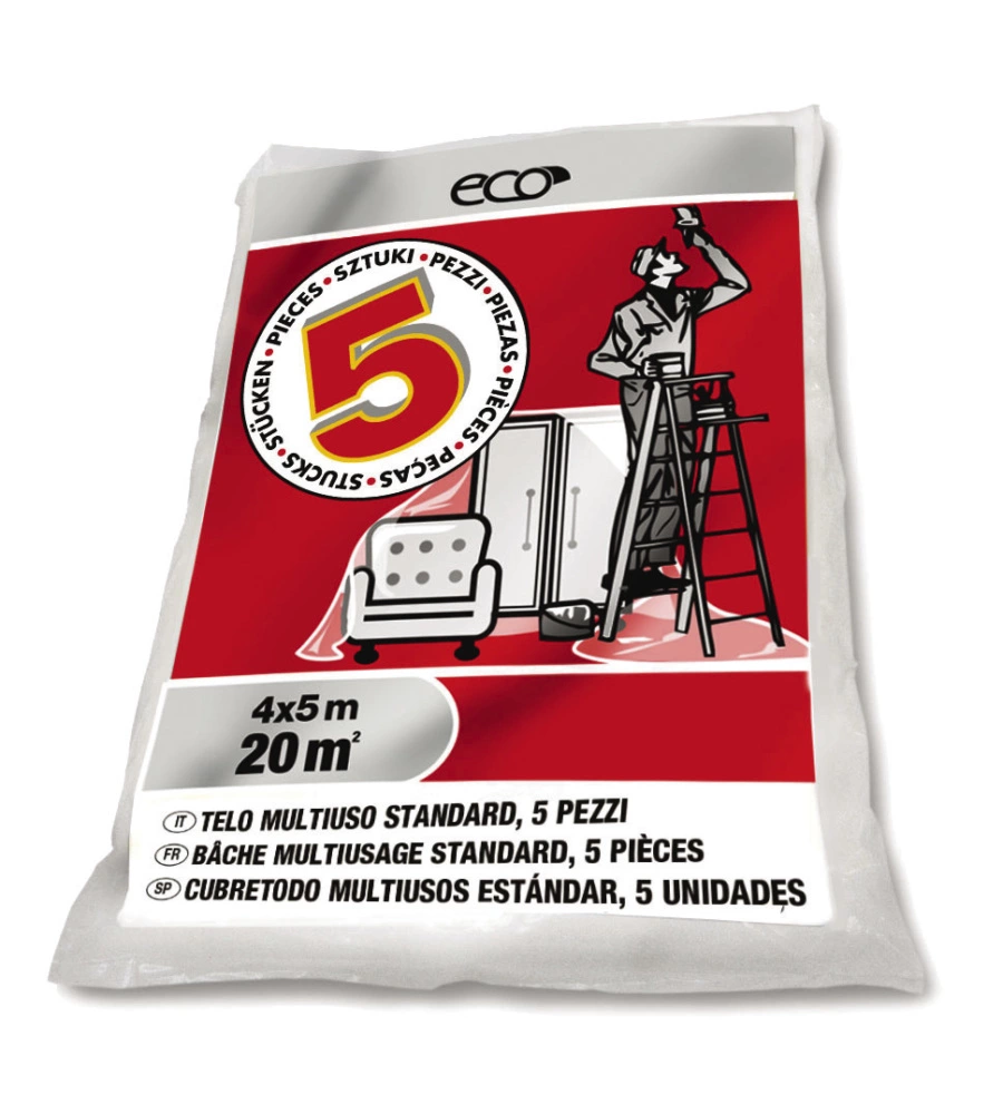 Set 5 teli di protezione ultra fine per pittura - 4x5 mt