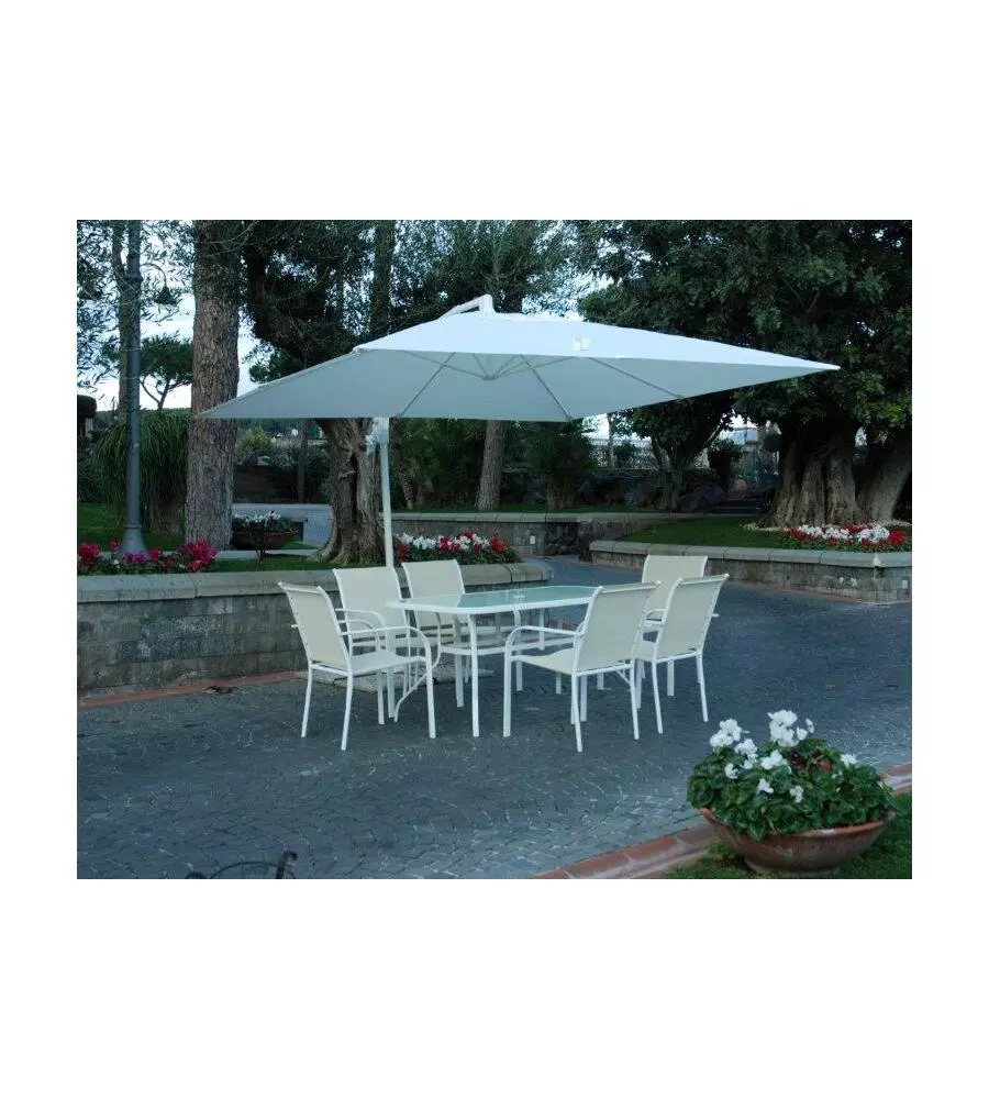 Ombrellone da giardino retrattile "suitset" con struttura in alluminio bianco e telo grigio - 3x3xh2 metri