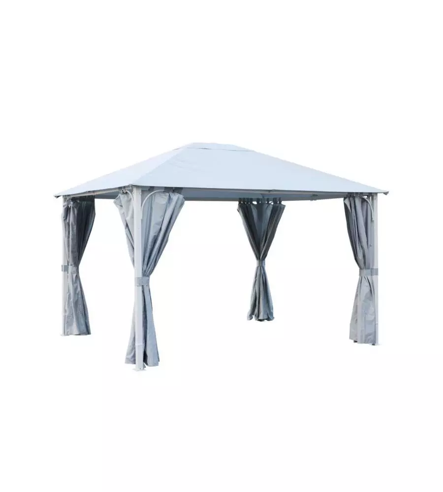 Gazebo da esterno "fuenti" impermeabile e tende laterali color grigio, 3x3,60xh2,63 m