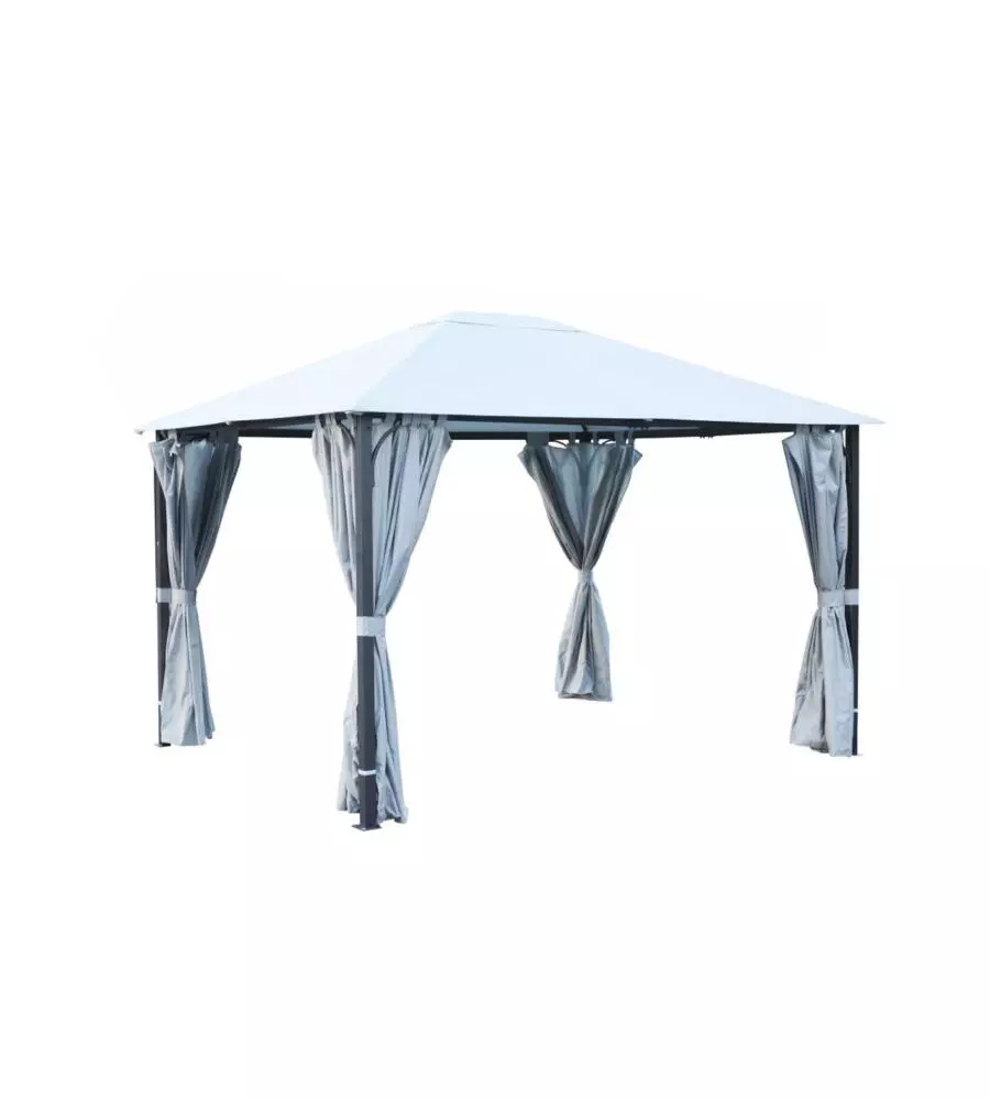 Gazebo da esterno "fuenti" impermeabile e tende laterali color grigio, 3x3,60xh2,63 m