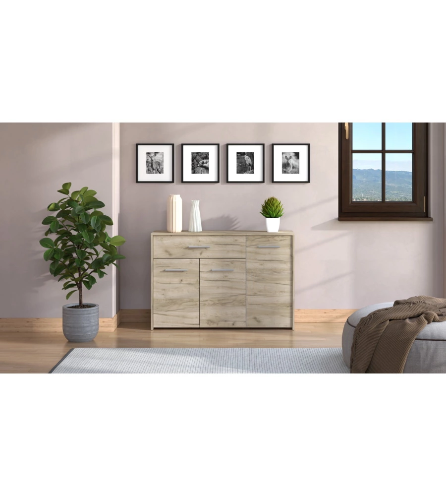 Credenza "girona" 3 ante e 1 cassetto quercia, 119x33x80,5 cm