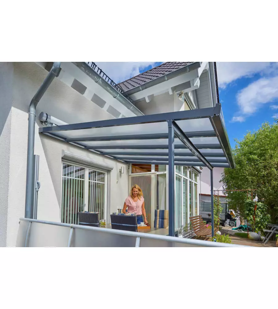 Pergola da esterno in alluminio colore antracite con copertura in policarbonato, 3x3 metri