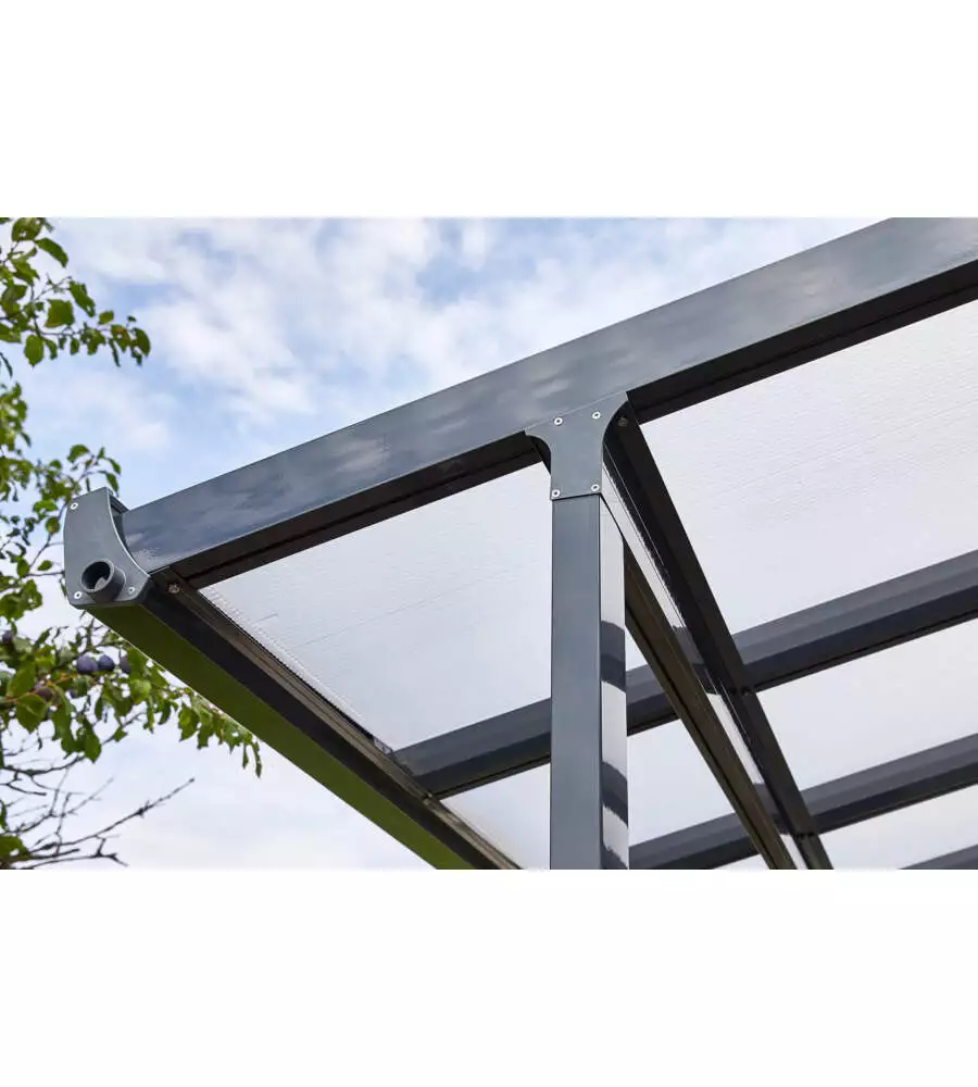 Pergola da esterno in alluminio colore antracite con copertura in policarbonato, 3x3 metri