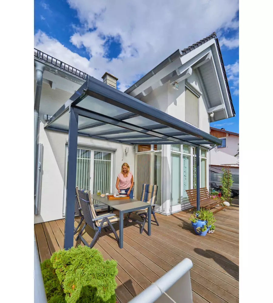 Pergola da esterno in alluminio colore antracite con copertura in policarbonato, 3x3 metri