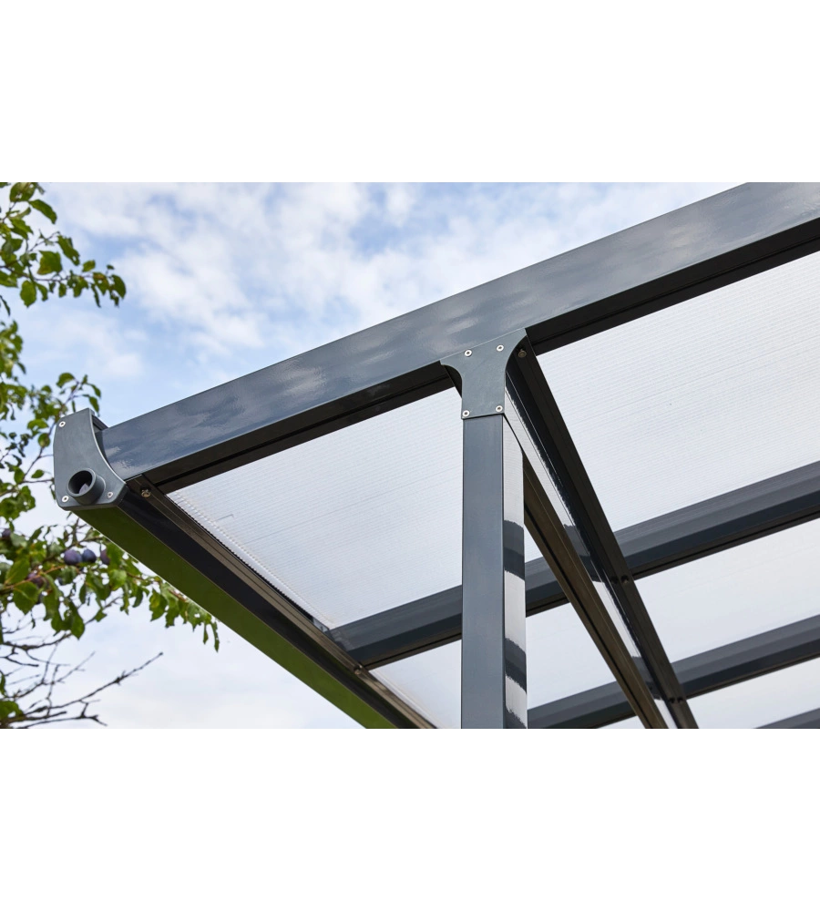 Pergola da esterno "patio" in alluminio antracite e policarbonato opale, 3x3 metri