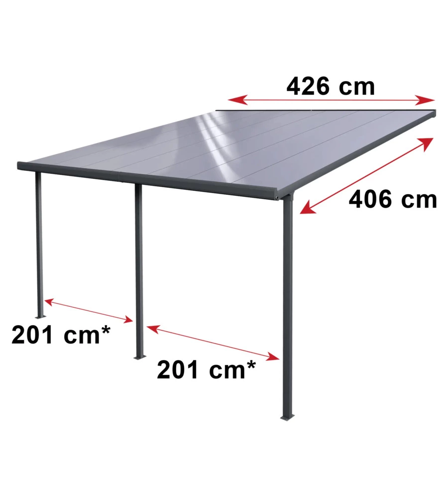 Pergola da esterno 'patio' in alluminio antracite e policarbonato trasparente, 4x4metri