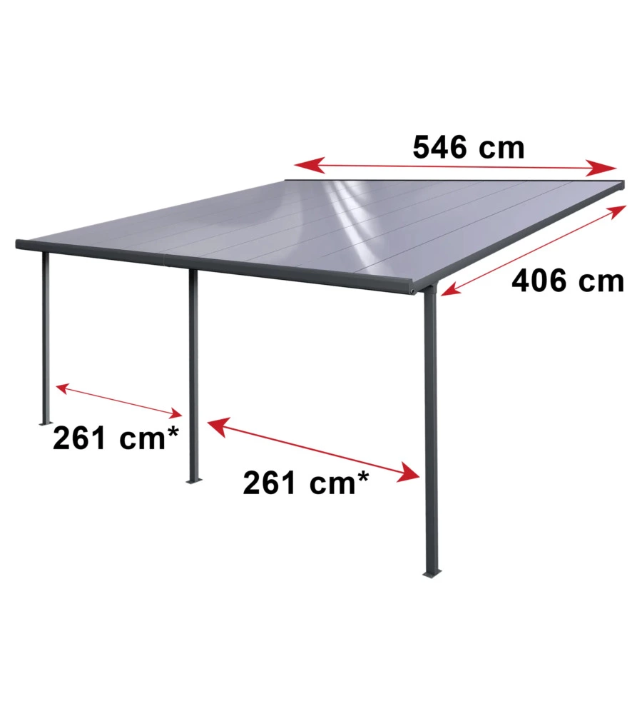 Pergola da esterno 'patio' in alluminio antracite e policarbonato trasparente, 4x5 metri