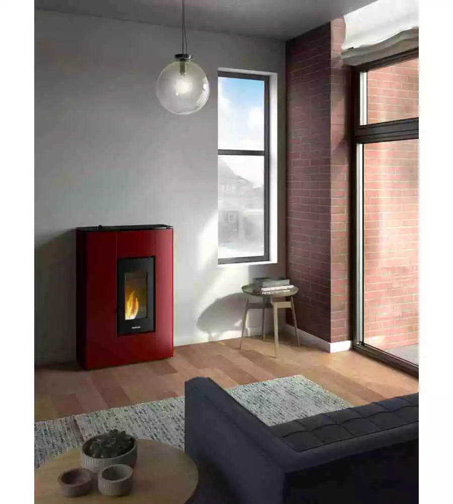 Stufa a pellet slim ermetica freepoint "atrium" bordeaux 5,2 kw