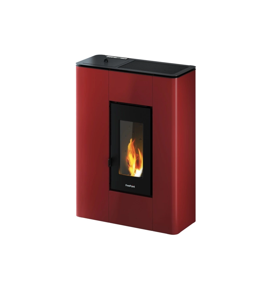 Stufa a pellet slim ermetica freepoint "atrium" bordeaux 5,2 kw