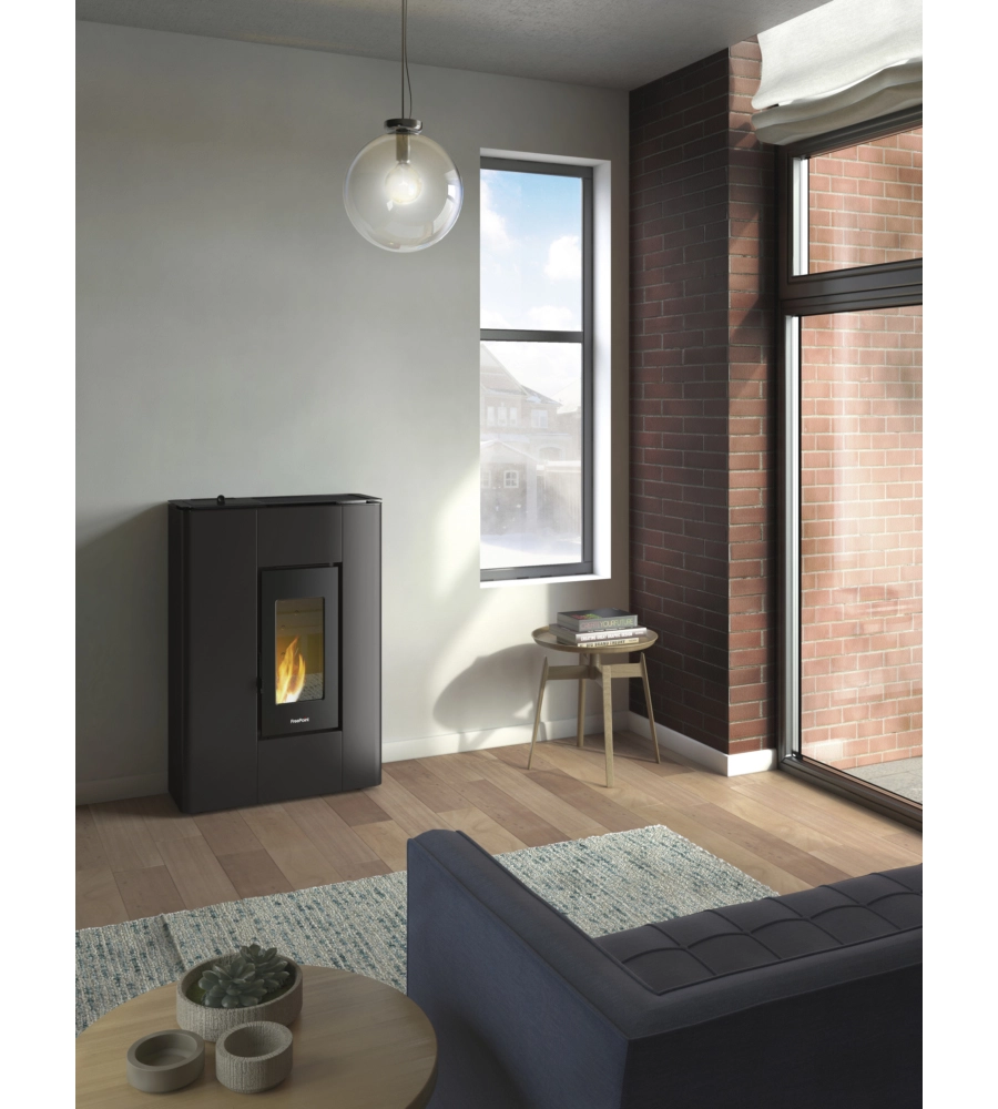 Stufa a pellet slim ermetica freepoint "atrium" antracite 5,2 kw