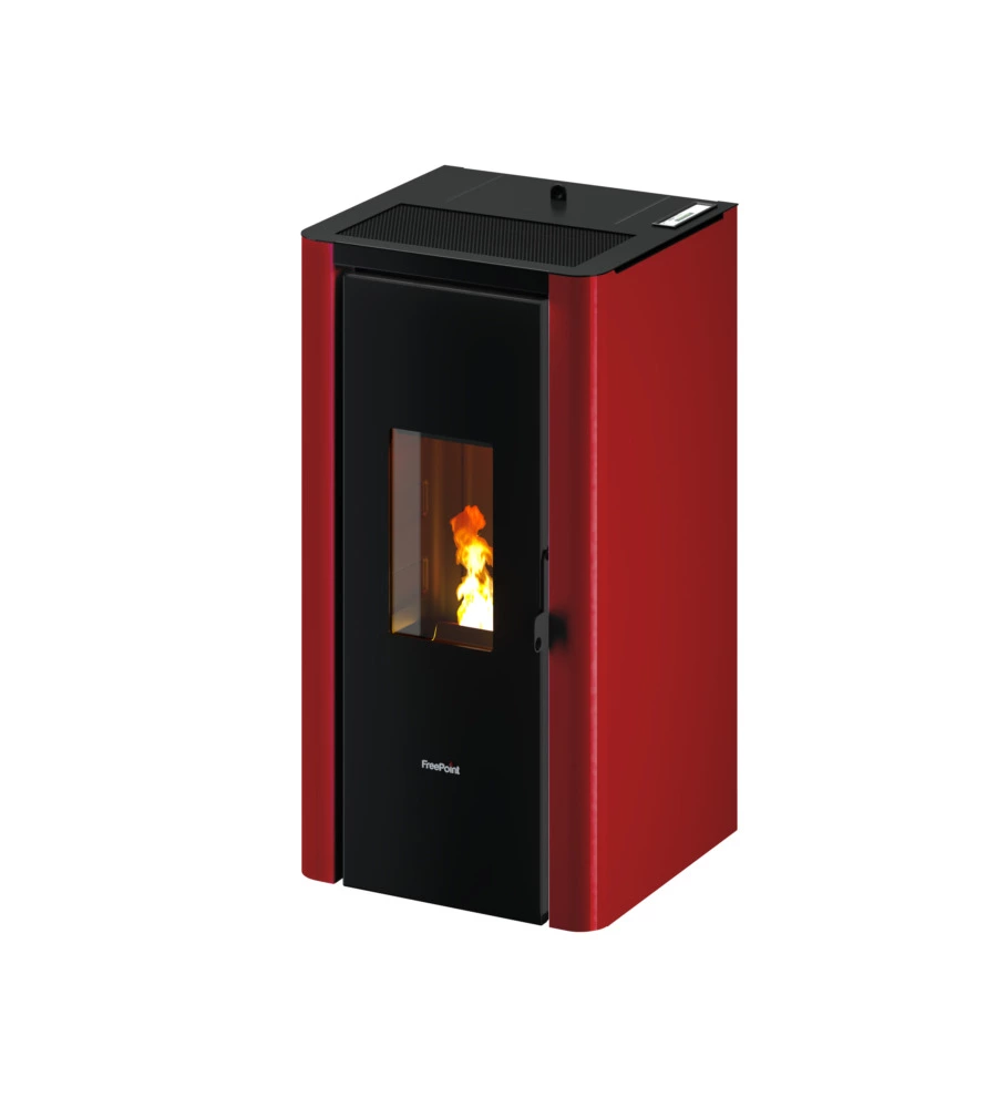 Stufa a pellet ermetica freepoint "indigo" colore bordeaux, 7 kw