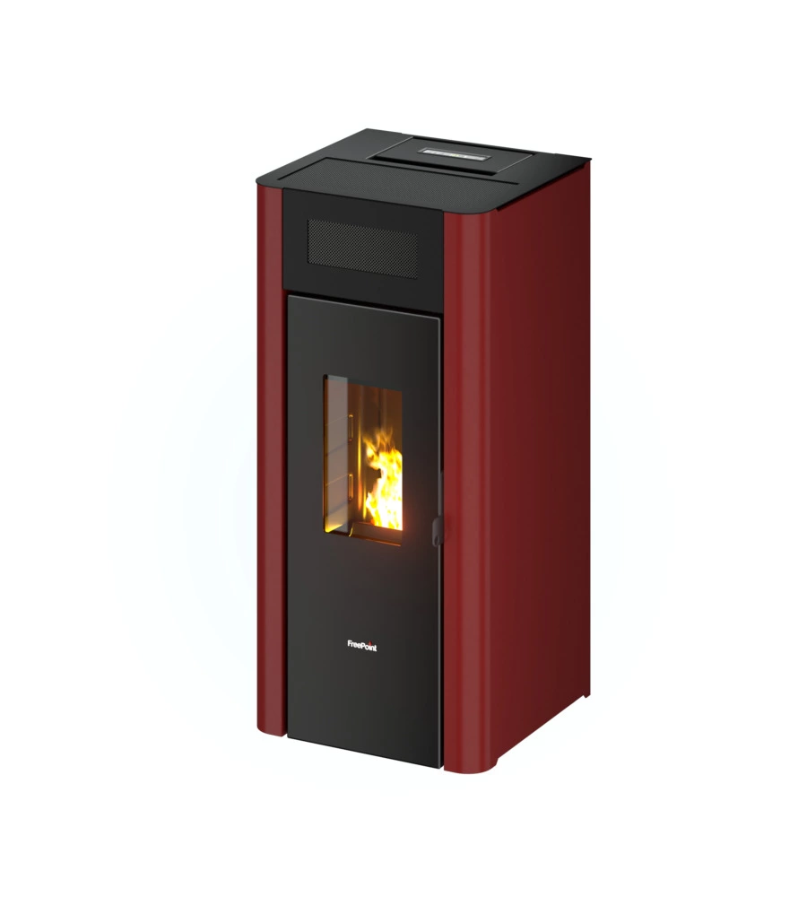 Stufa a pellet ermetica freepoint "amaranto" bordeaux 8,5 kw