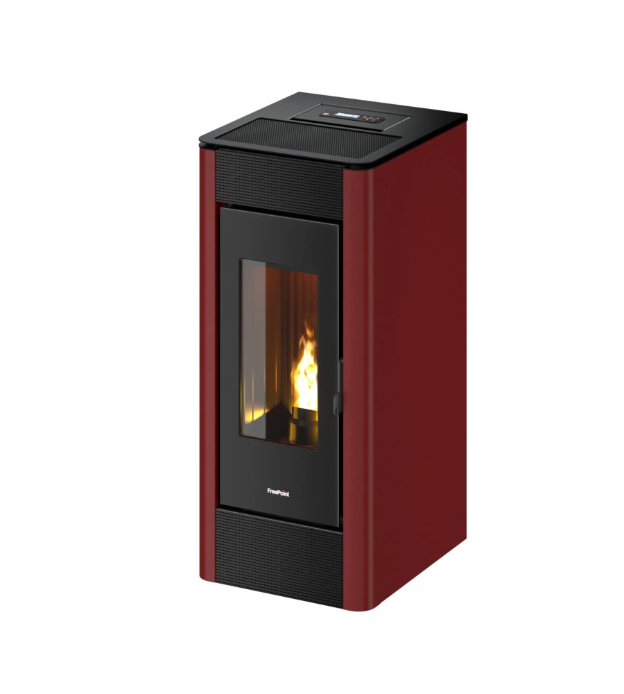 Stufa a pellet canalizzata ermetica freepoint "indaco" bordeaux 10,5 kw