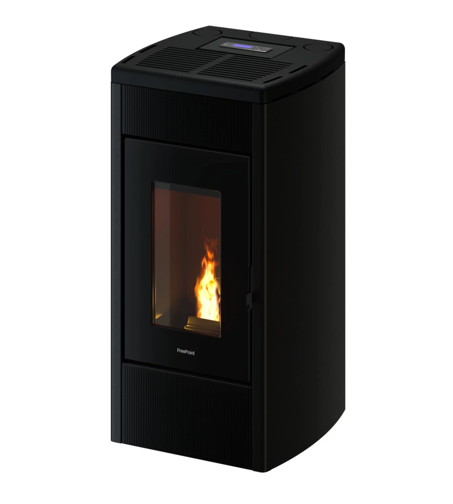 Stufa a pellet canalizzata ermetica freepoint "duke" nero 14 kw