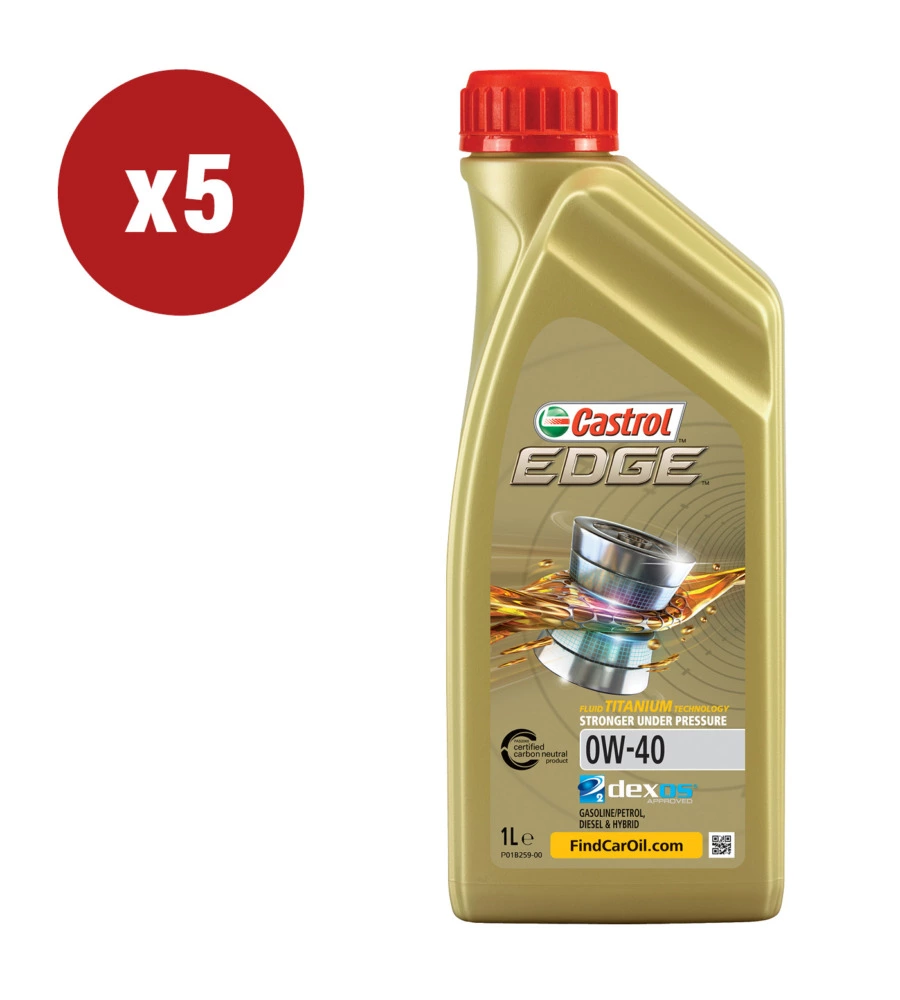 5 pezzi olio castrol edge 0w-40 1l